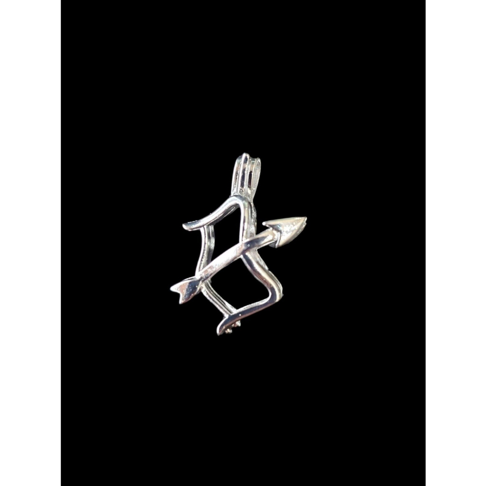 Pearl or stone gem Cage, 18k GP, bow and arrow Charm pendant locket archery - Picture 4 of 8